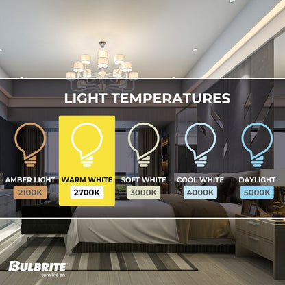 Bulbrite LED Filament Pack of (4) 4 Watt Dimmable G16 Light Bulbs with a Clear Finish and Candelabra (E12) Base - 2700K (Warm White Light), 350 Lumens