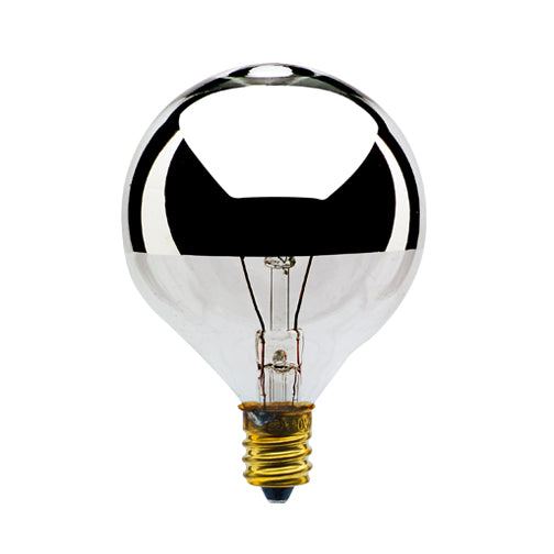 Bulbrite 25G16HM 25 Watt Dimmable Incandescent Half Chrome G16.5 Globe Bulb, Candelabra Base