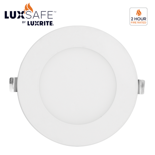 Luxrite 4" Fire Rated Canless Wafer Spotlight, 12W, 800 Lumens, Color Selectable - 2700K/3000K/3500K/4000K/5000K, 90 CRI, White Finish, Dimmable (LR23480)