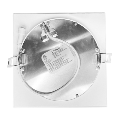 Luxrite LED 6" Mini Panel High Output Square Smooth Canless Wafer Spotlight, 15W, 1400 Lumens, Color Selectable - 2700K/3000K/3500K/4000K/5000K, 80 CRI, White Finish, Dimmable, Pack of 2 (LR23747)