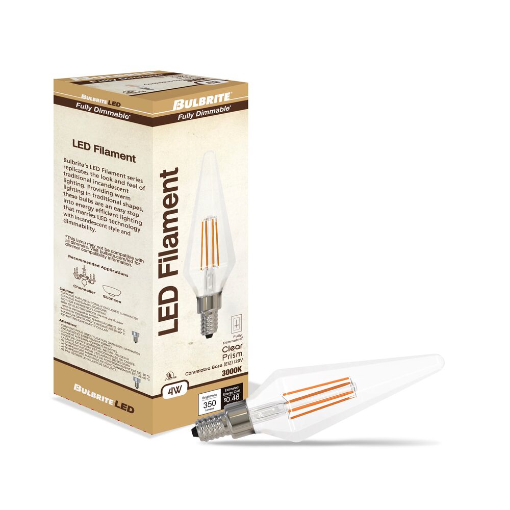 Bulbrite LED Filament Pack of (4) 4 Watt Dimmable Prism Light Bulbs wi