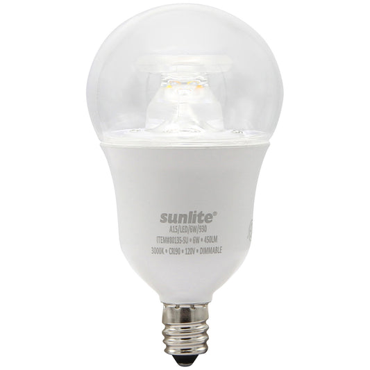 LED A15 Appliance Clear Light Bulb, 6 Watts (40W Equivalent), 450 Lumens, Candelabra Base (E12), 90 CRI, Dimmable, ETL Listed, Ceiling Fan, 3000K Warm White, 1 Count