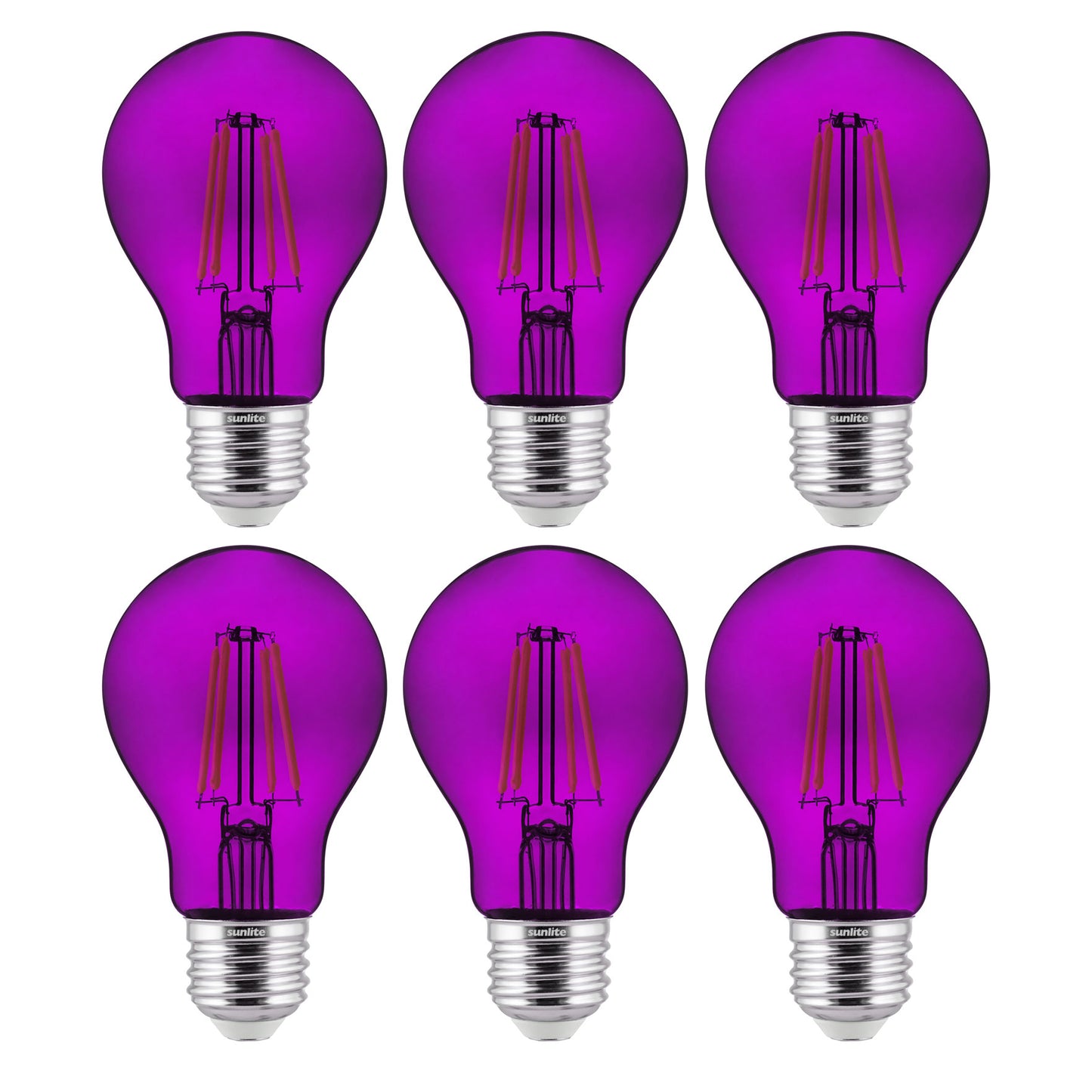 Sunlite 40945 LED Filament A19 Standard 4.5-Watt (60 Watt Equivalent) Colored Transparent Dimmable Light Bulb, Purple, 6 Pack