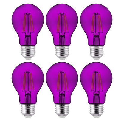 Sunlite 40945 LED Filament A19 Standard 4.5-Watt (60 Watt Equivalent) Colored Transparent Dimmable Light Bulb, Purple, 6 Pack