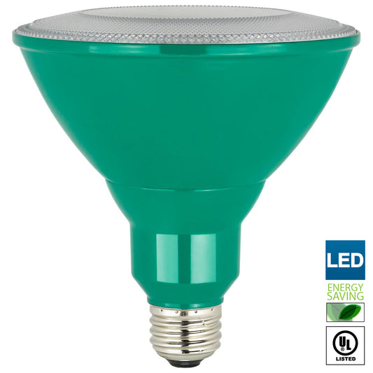 Sunlite LED PAR38 Green Floodlight Bulb, 8W (40W Equivalent), Medium (E26) Base, Indoor, Outdoor, Wet Location, 25,000 Hour Lifespan, UL Listed