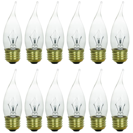 Sunlite 40 Watt Flame Tip Chandelier, Medium Base, Clear