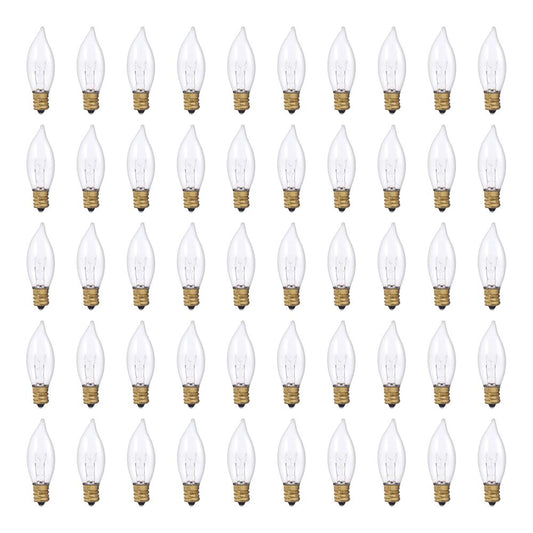 Bulbrite Pack of (50) 15 Watt Dimmable Clear CA8 Incandescent Light Bulbs with Candelabra (E12) Base, 2700K Warm White Light