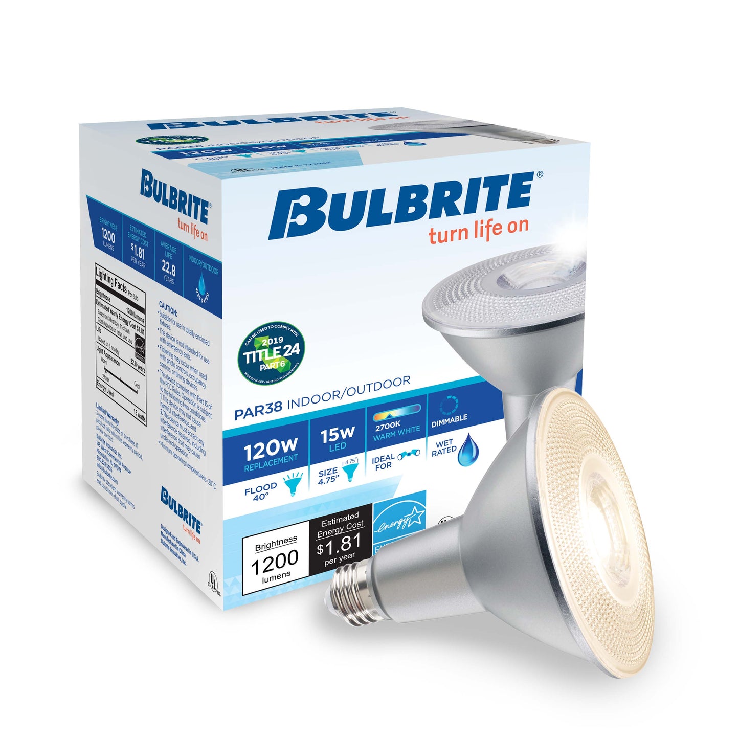 Bulbrite Pack of (2) 15 Watt Dimmable Flood PAR38 Medium (E26) LED Bulb - 1200 Lumens, 2700K, and 90 CRI