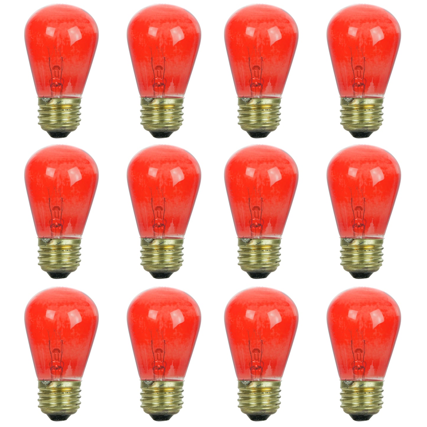 Sunlite 41485-SU S14 Incandescent Colored Party String Light Bulb, 11 Watts, Medium Base (E26), Dimmable, Mercury Free, Transparent Red 12 Pack