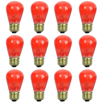 Sunlite 41485-SU S14 Incandescent Colored Party String Light Bulb, 11 Watts, Medium Base (E26), Dimmable, Mercury Free, Transparent Red 12 Pack