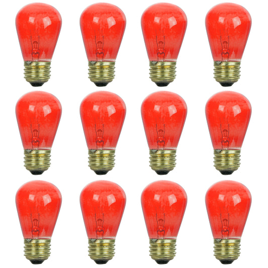 Sunlite 41485-SU S14 Incandescent Colored Party String Light Bulb, 11 Watts, Medium Base (E26), Dimmable, Mercury Free, Transparent Red 12 Pack