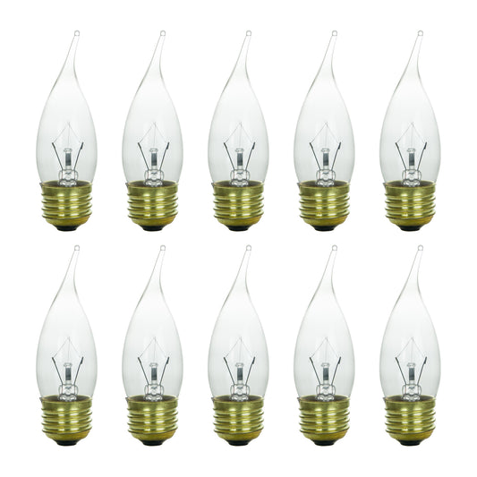 Sunlite 40 Watt Flame Tip Chandelier, Medium Base, Clear