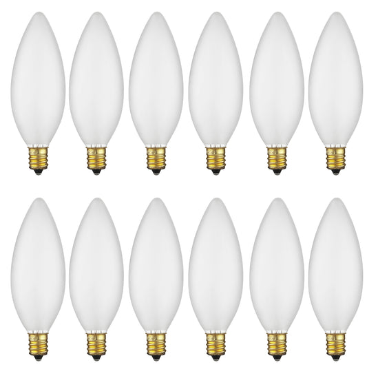 Sunlite 40CTF/32/12PK 40W Incandescent Torpedo Tip Chandelier Light Bulb (12 Pack), Frosted