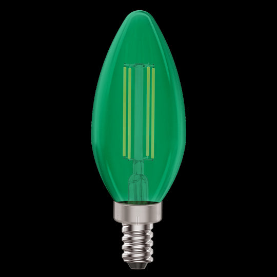 Luxrite LED B11 Colored Filament Torpedo Light Bulb, E12 Candelabra Base, 4.5W, Green Finish, Pack of 8 (LR21742)