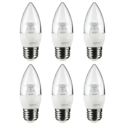 Sunlite 41381-SU LED Torpedo Tip B11 Chandelier Light Bulb, 7 Watts (60W Equivalent), 500 Lumens, Medium Base (E26), Dimmable, Energy Star, 2700K - Warm White, 6 Pack, Clear