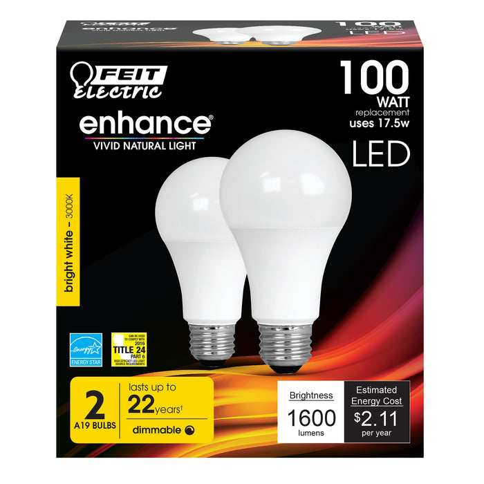 100-Watt Equivalent Bright White A19 Dimmable Enhance LED (2-Pack)