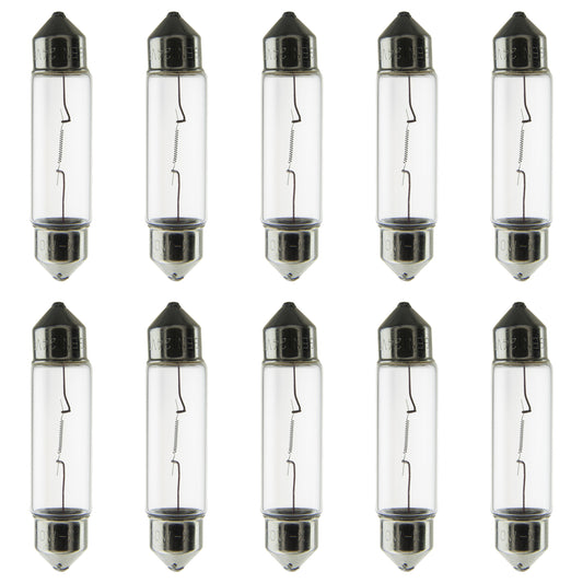 10 Pack 3 Watt T3.25 Xelogen, Festoon Base, 12 Volts, Clear