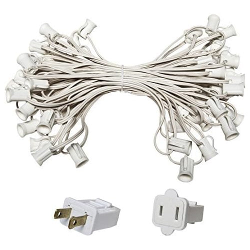 Empty Christmas Light String Set, C7 Shape, 12 Foot, Candelabra Base, White Wire, 25 Light Holder with 12" Spacing Between Lights