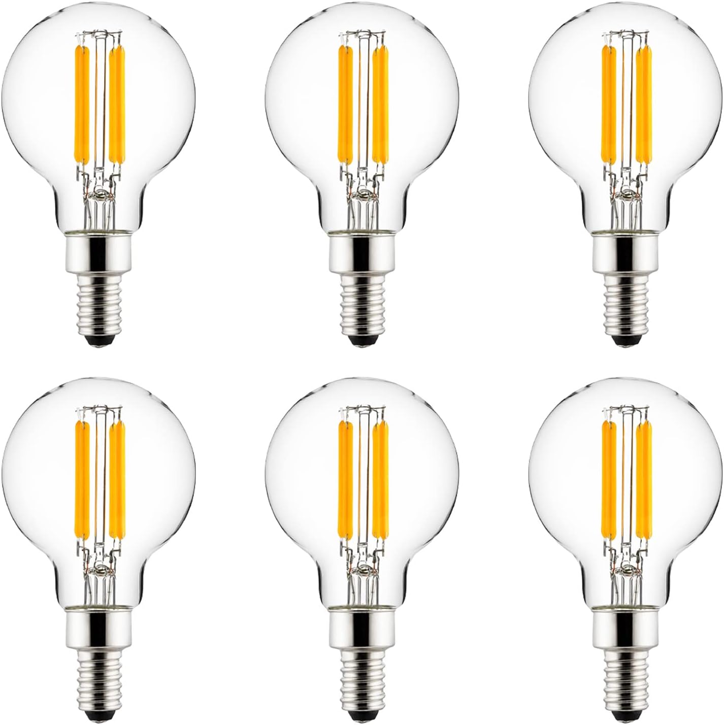 Sunlite 81145 LED G16.5 Filament Style Globe Light Bulb, 6 Watts (60W Equivalent), 500 Lumens, 120V, Dimmable, Candelabra Base (E12), 90 CRI, UL Listed, Title-20 Compliant, 3000K Warm White, 6 Pack