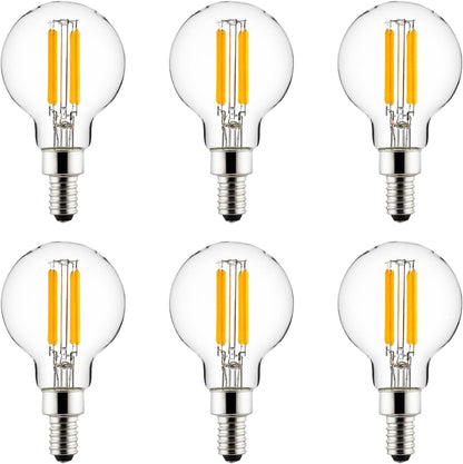 Sunlite 81145 LED G16.5 Filament Style Globe Light Bulb, 6 Watts (60W Equivalent), 500 Lumens, 120V, Dimmable, Candelabra Base (E12), 90 CRI, UL Listed, Title-20 Compliant, 3000K Warm White, 6 Pack