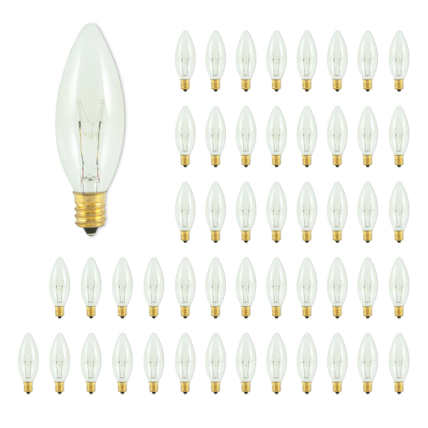 Bulbrite Torpedo 25mm, 15 Watt Dimmable B8 Incandescent Light Bulbs with E12 Candelabra Base, Clear, Pack of 50