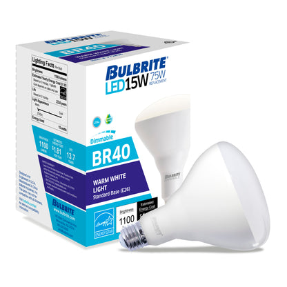 BULBRITE 15W LED REFLECTOR BR40 2700K E26 MEDIUM BASE 120V-4PK