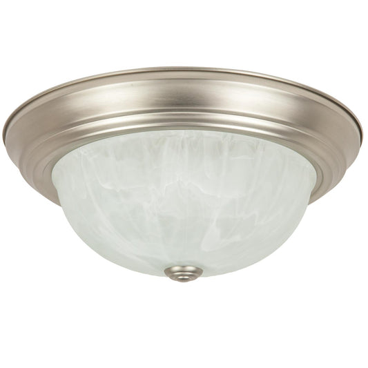 Sunlite 45505-SU 14" Decorative Dome Ceiling Light Fixture, Flush Mount, Dual GU24 Base Sockets, 18W Max, Alabaster Glass Shade, Ideal for Commercial-Residential Use, UL Listed Brushed Nickel Finish