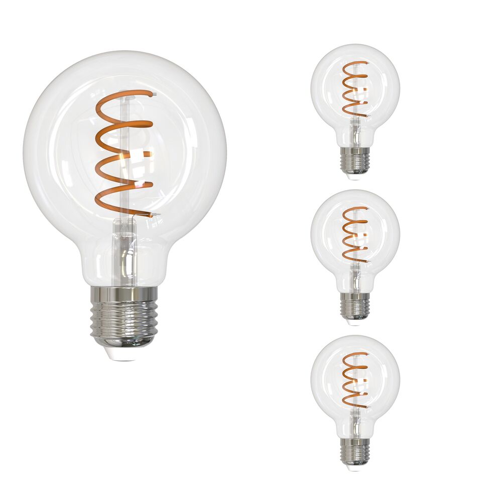 Bulbrite LED Curved Filament Pack of (4) 4.5 Watt Dimmable G25 Light Bulbs with a Clear Finish and Medium (E26) Base - 2100K (Warm Amber Light), 350 Lumens