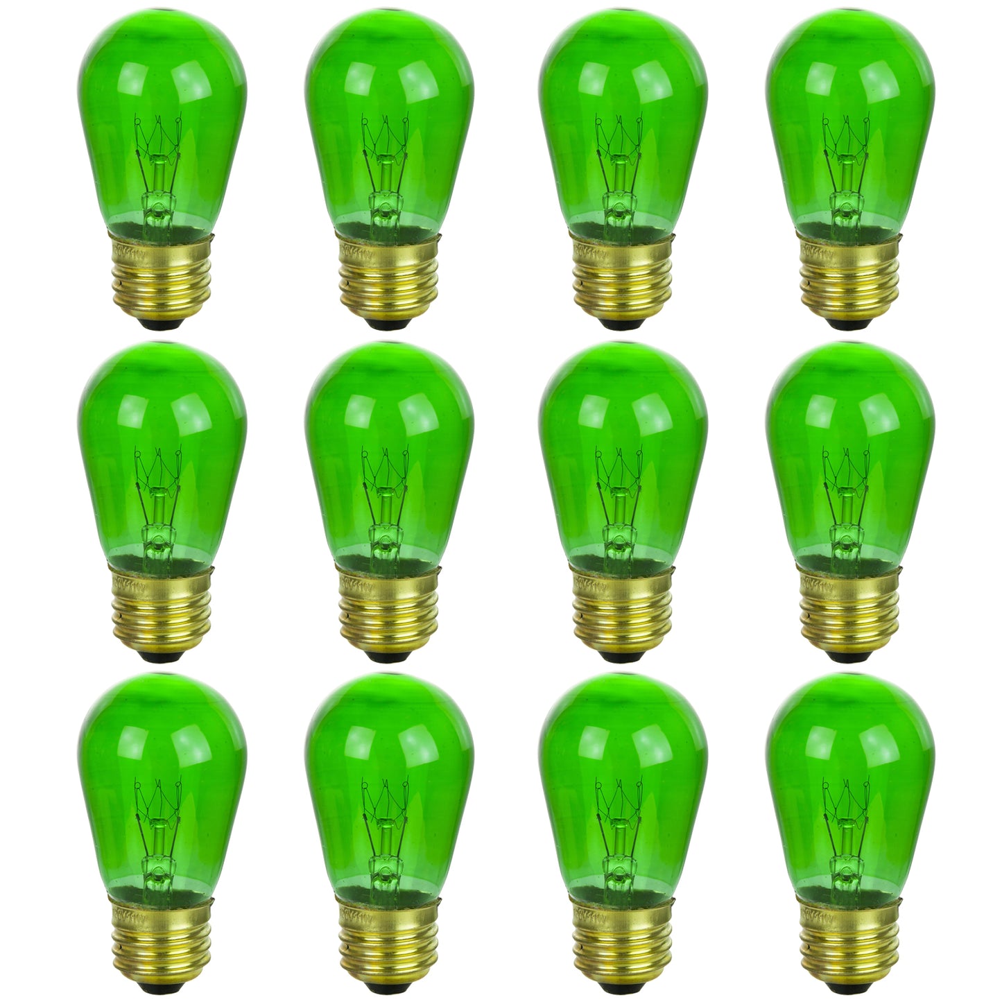 Sunlite 41483-SU S14 Incandescent Colored Party String Light Bulb, 11 Watts, Medium Base (E26), Dimmable, Mercury Free, Transparent Green 12 Pack