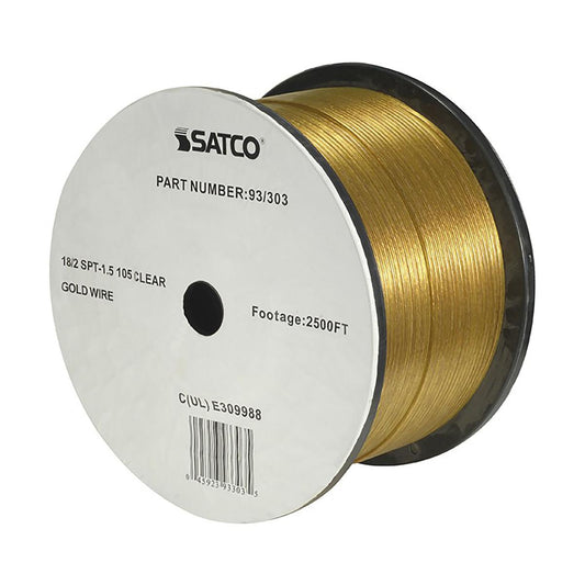 Lamp And Lighting Bulk Wire; 18/2 SPT-1.5 105C; 2500 Foot/Reel; Clear Gold