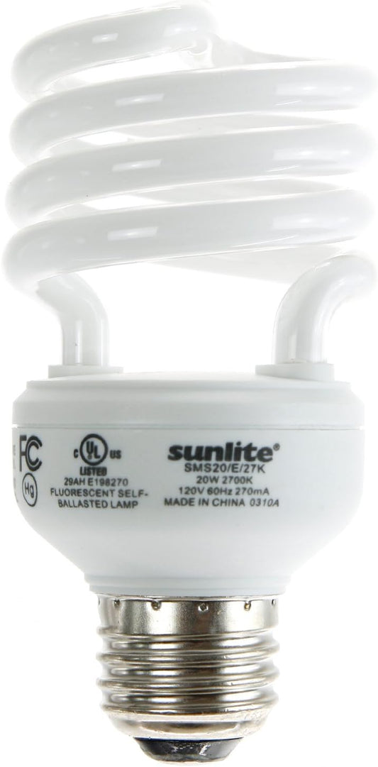 Sunlite SMS20/E/27K 20 Watt Super Mini Spiral Energy Star Certified CFL Light Bulb Medium Base Warm White