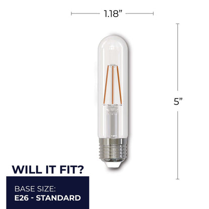 Bulbrite LED T9 Basic Filament Light Bulb, Dimmable E26 Medium Base, Clear Finish, 2700K 5 Watt, 8-Pack