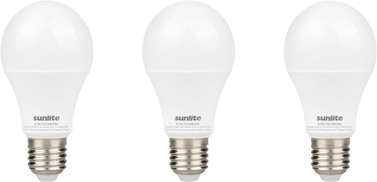 Sunlite LED A19 Light Bulb, 6 Watts (40 Watt Equivalent), 480 Lumens, 120 Volts, Non-Dimmable, 200 Degree Beam Angle, Medium E26 Base, ROHS Compliant, UL Listed, 3000K Warm White, 3 Pack