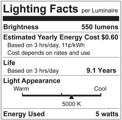 Luxrite LED G25 Globe Light Bulb, E26 Medium Base, 5W, 5000K - Bright White, 80 CRI, Clear Finish, Dimmable, Pack of 7 (LR21620)