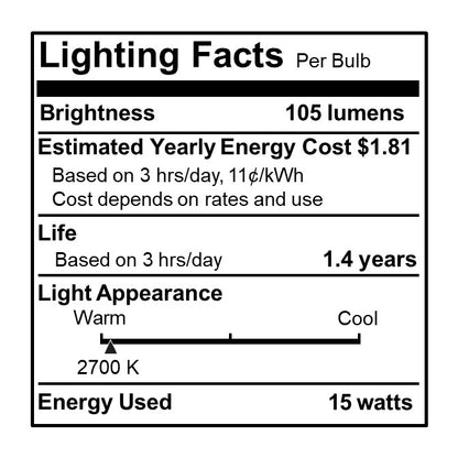 Bulbrite Torpedo 25mm, 15 Watt Dimmable B8 Incandescent Light Bulbs with E12 Candelabra Base, Clear, Pack of 50