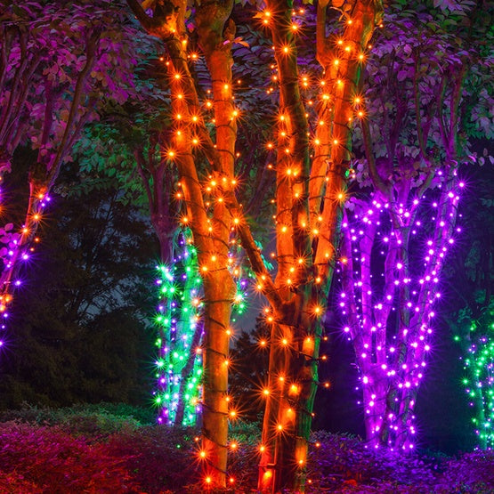 Orange Conical LED Craft Lights on Green Wire - 20 Lights, Approx. 5' Long