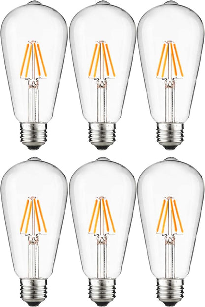 Sunlite 80753-SU LED ST19 Filament Style Edison Light Bulb 4.5 Watts (40W Equivalent), 400 Lumens, Medium Base (E26), Dimmable, UL Listed, 27K Warm White, Pack of 6