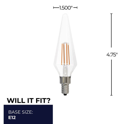 Bulbrite LED Filament Pack of (4) 4 Watt Dimmable Prism Light Bulbs with a Clear Finish and Candelabra (E12) Base - 3000K (Soft White Light), 350 Lumens