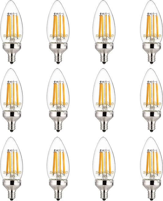 Sunlite 81338 LED Edison B11 Torpedo Tip Chandelier Light Bulb, 8.8 Watts (75 W Equivalent), 800 Lumens, Candelabra E12 Base, Dimmable,  UL Listed, Title 20 Compliant, 90 CRI, 5000K Super White, Pack of 12