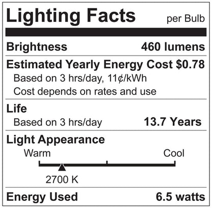 Luxrite LED BR20 Light Bulb, 6.5W, 460 Lumens, 2700K - Warm White, 80 CRI, Frosted White Finish, Dimmable (LR31860)