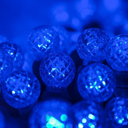 50 Light LED Razzberry (G12) Light Set Blue Bulbs on Green Wire, Approx. 17'8" Long