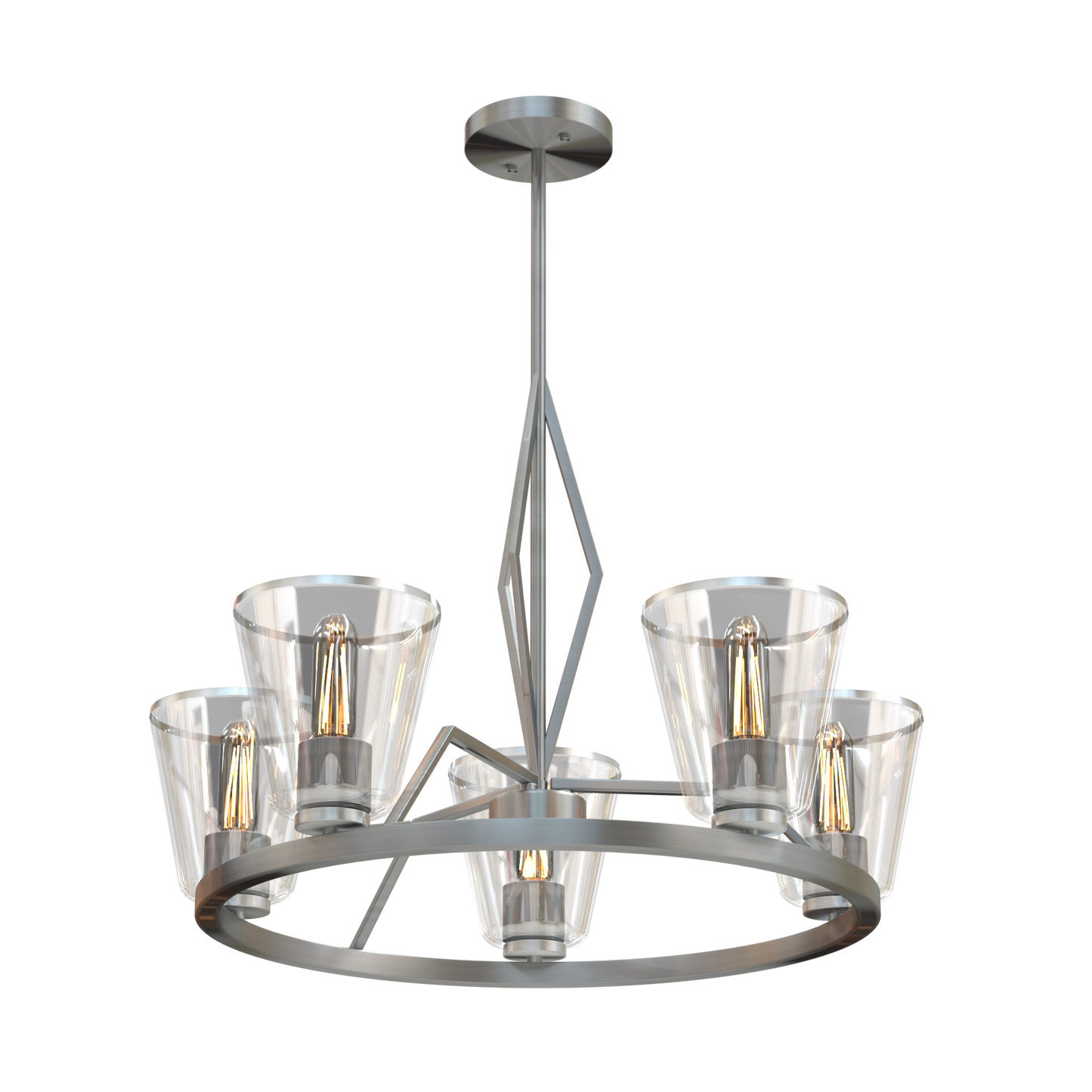 Serafina Six Light Contemporary Chandelier Fixture Brushed Nickel with Clear Glass Shades