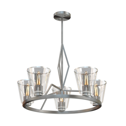 Serafina Six Light Contemporary Chandelier Fixture Brushed Nickel with Clear Glass Shades