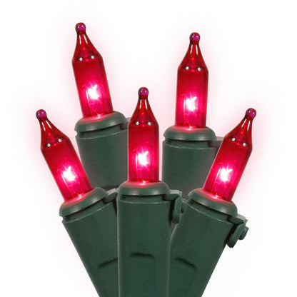 Vickerman 100 Pink Mini Light Icicle Light on Green Wire, 9' Christmas Light Strand- 2 Pack