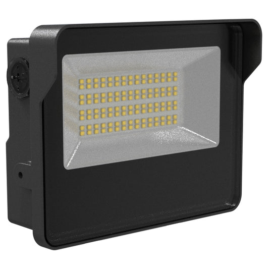 LED Outdoor Flood Light Fixture, Wall Mount, Power Tunable 15W/25W/35W, 4900 Lumens, Color Tunable 30K/40K/50K, 120-277V, Dimmable, Photocell, UL Listed, Black