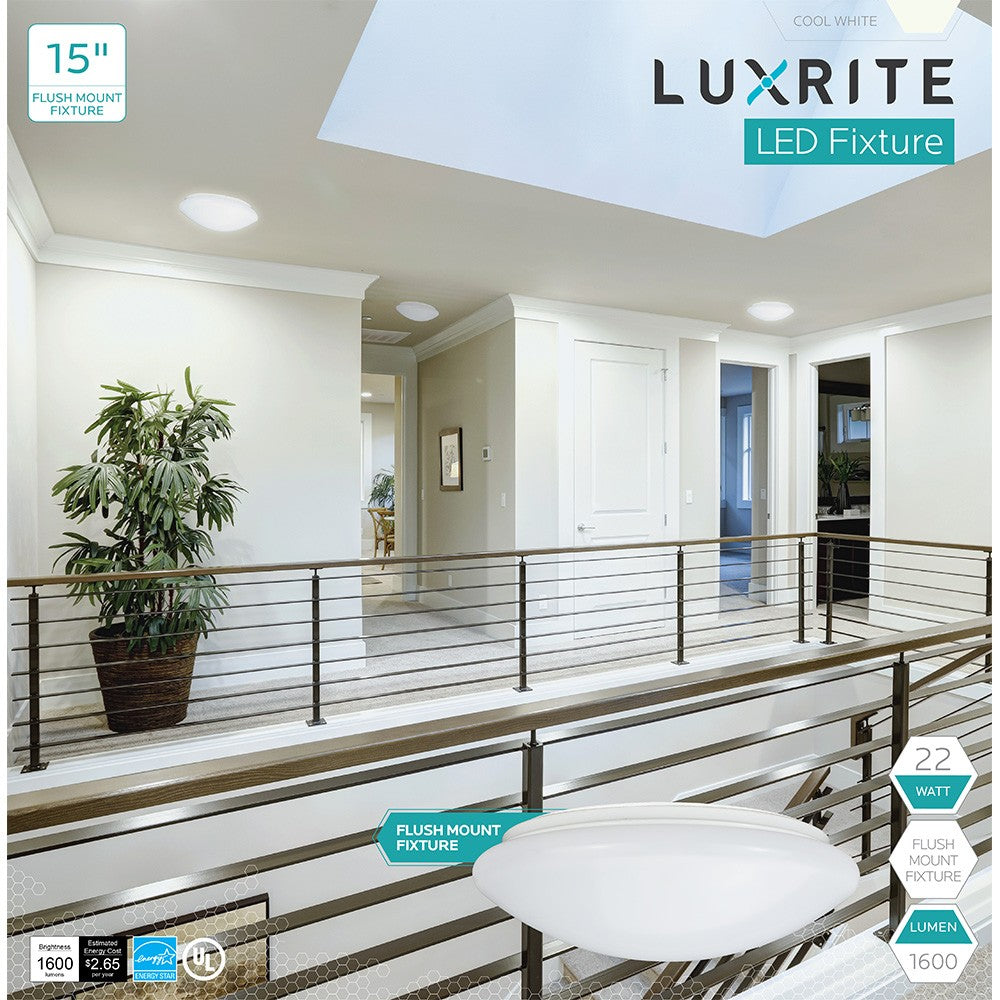 Luxrite Surface Mount LED15"FIXTURE/ROUND/40K/2 4000K Cool White