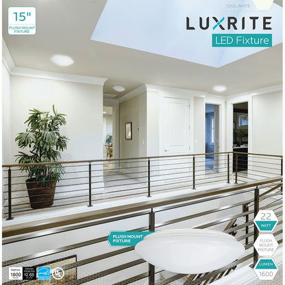Luxrite Surface Mount LED15"FIXTURE/ROUND/40K/2 4000K Cool White