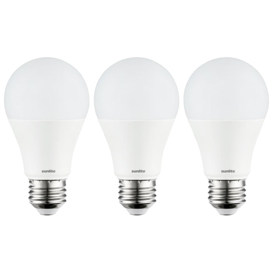 3 Pack Sunlite A19 LED Bulbs, 9 Watt (60 Watt Equivalent), 800 Lumens, Medium (E26) Base, 6500K Daylight, UL Listed