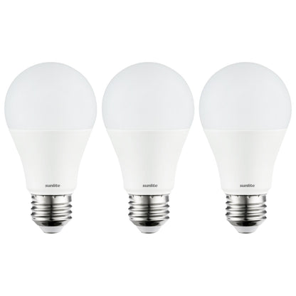 3 Pack Sunlite A19 LED Bulbs, 11 Watt (75 Watt Equivalent), 1100 Lumens, Medium (E26) Base, 6500K Daylight, UL Listed