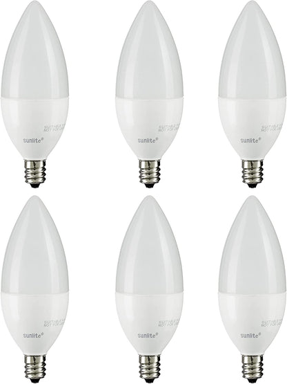 Sunlite LED B11 Frosted Torpedo Tip Chandelier Light Bulb, 4.5 Watts (40W Equivalent) 300 Lumens, Candelabra E12 Base, Dimmable Energy Star and ETL Certified, 3000K Warm White, 6 Count